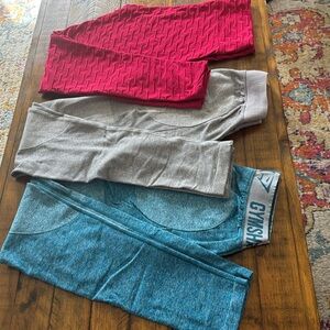 Red, Gray, and Blue Leggings Set (2 GYMSHARK brand)
